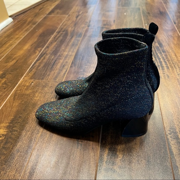 ZARA Glitter Fitted Fabric Heeled Ankle Boots - Picture 6 of 9